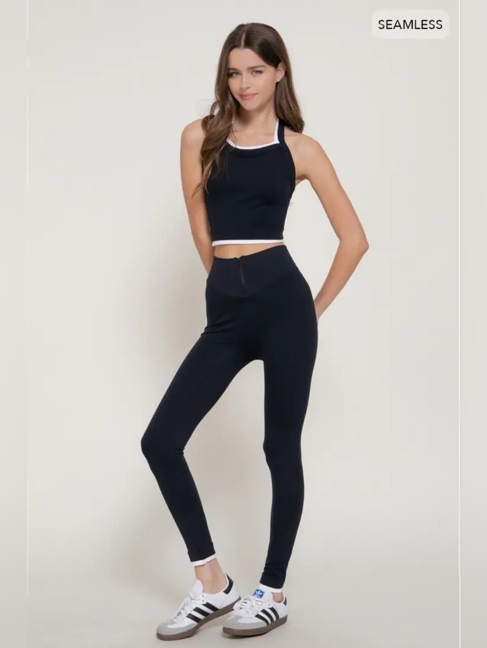 Double Layer Effect Crop Tank Top & Leggings Seamless Set